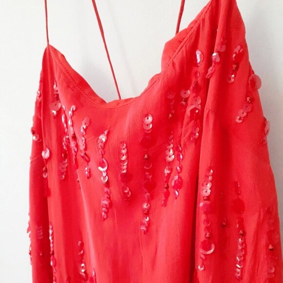 NWT Free People red fringe trim sequin embellished mini dress, XS - Picture 14 of 15